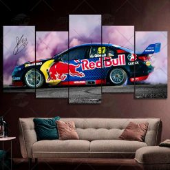 V8 Supercars Red Bull Ampol Racing Triple 8 Racing Shane van Gisbergen 2016 Car Model with Signature 5 pcs Canvas Wall Art