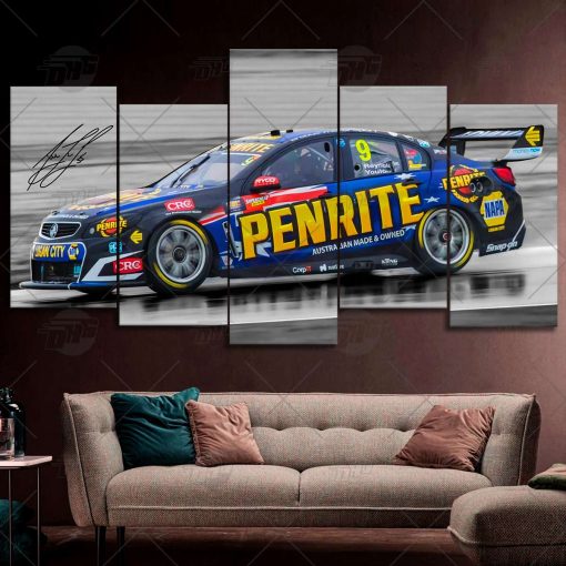 V8 Supercars Bathurst Winner Grove Penrite Racing David Reynolds 2017 Car Model with Signature 5 pcs Canvas Wall Art