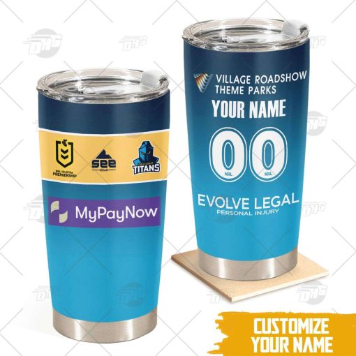 Personalise NRL Gold Coast Titans 2022 Home Jersey Stainless Steel Tumbler 20oz 30oz
