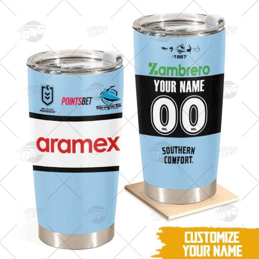 Personalise NRL Cronulla-Sutherland Sharks 2022 Home Jersey Stainless Steel Tumbler 20oz 30oz