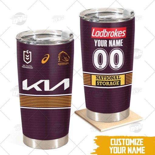 Personalise NRL Brisbane Broncos 2022 Home Jersey Stainless Steel Tumbler 20oz 30oz