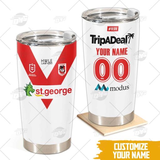 Personalise NRL St. George Illawarra Dragons 2022 Home Jersey Stainless Steel Tumbler 20oz 30oz