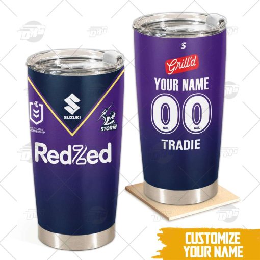 Personalise NRL Melbourne Storm 2022 Home Jersey Stainless Steel Tumbler 20oz 30oz