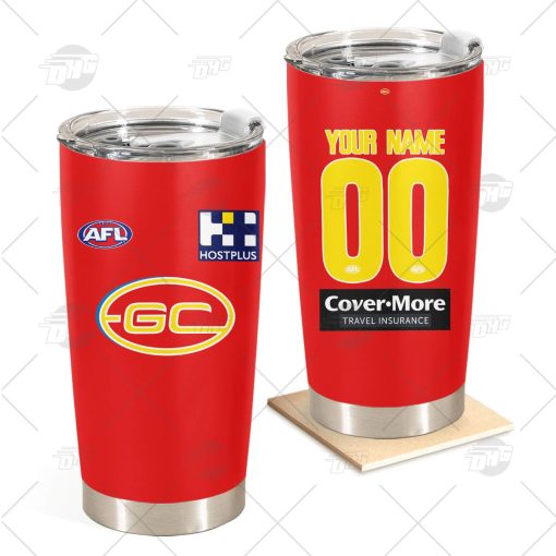 Personalise AFL Gold Coast Suns Football Club 2022 Home Guernsey Stainless Steel Tumbler 20oz 30oz