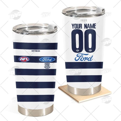 Personalise AFL Geelong Football Club 2022 Home Guernsey Stainless Steel Tumbler 20oz 30oz