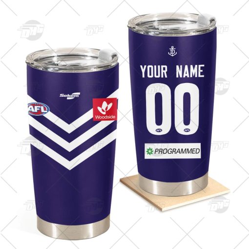 Personalise AFL Fremantle Football Club 2022 Home Guernsey Stainless Steel Tumbler 20oz 30oz