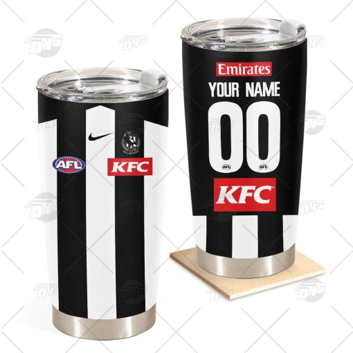 Personalise AFL Collingwood Football Club 2022 Home Guernsey Stainless Steel Tumbler 20oz 30oz