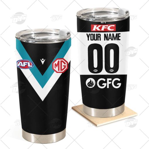 Personalise AFL Port Adelaide Football Club 2022 Home Guernsey Stainless Steel Tumbler 20oz 30oz