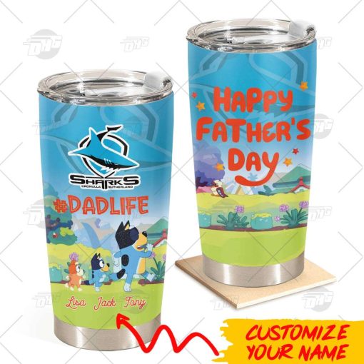 Personalise Tumbler with Your Name NRL Cronulla-Sutherland Sharks Bluey Family Dad Life Best Gift for Father’s Day 20oz 30oz