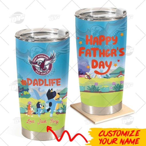 Personalise Tumbler with Your Name NRL Manly Warringah Sea Eagles Bluey Family Dad Life Best Gift for Father’s Day 20oz 30oz