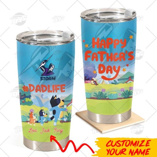 Personalise Tumbler with Your Name NRL Melbourne Storm Bluey Family Dad Life Best Gift for Father’s Day 20oz 30oz