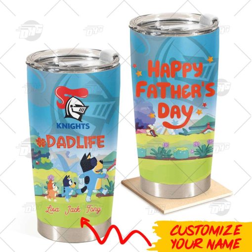 Personalise Tumbler with Your Name NRL Newcastle Knights Bluey Family Dad Life Best Gift for Father’s Day 20oz 30oz