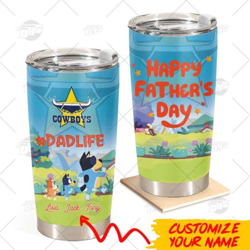 Personalise Tumbler with Your Name NRL North Queensland Cowboys Bluey Family Dad Life Best Gift for Father’s Day 20oz 30oz