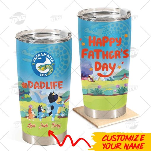 Personalise Tumbler with Your Name NRL Parramatta Eels Bluey Family Dad Life Best Gift for Father’s Day 20oz 30oz
