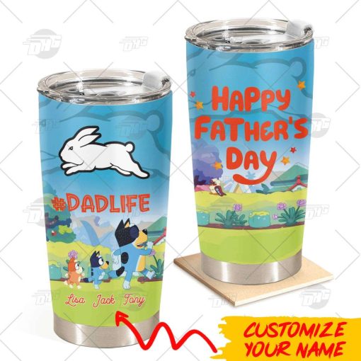 Personalise Tumbler with Your Name NRL South Sydney Rabbitohs Bluey Family Dad Life Best Gift for Father’s Day 20oz 30oz