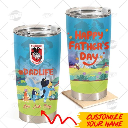 Personalise Tumbler with Your Name NRL St. George Illawarra Dragons Bluey Family Dad Life Best Gift for Father’s Day 20oz 30oz