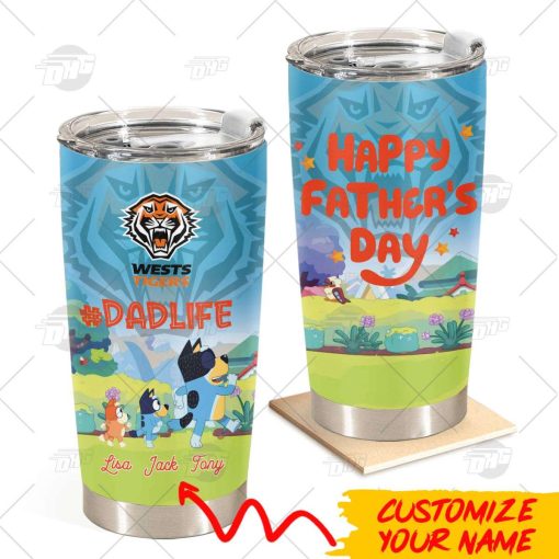 Personalise Tumbler with Your Name NRL Wests Tigers Bluey Family Dad Life Best Gift for Father’s Day 20oz 30oz