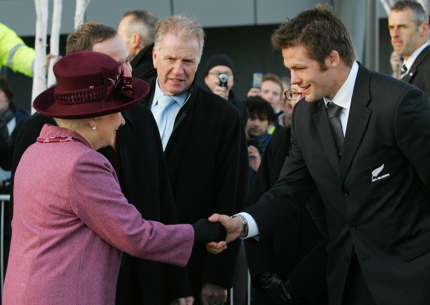 All Blacks Captain Richie McCaw shakes hands with the Queen in 2008