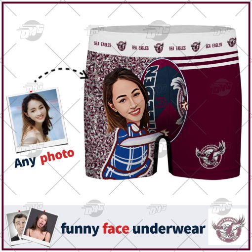 Custom men boxer NRL Manly Warringah Sea Eagles with face personalized gifts for him