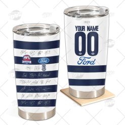 Personalised AFL 2022 Geelong Cats Grand Final Team Signatures Guernsey Stainless Steel Tumbler 20oz 30oz