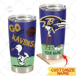 Personalize NFL Baltimore Ravens Tumbler Snoopy Stainless Steel Tumbler 20oz 30oz Best Gift