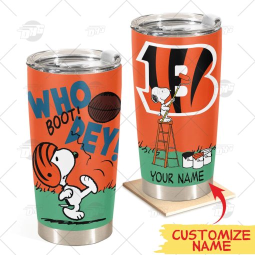 Personalize NFL Cincinnati Bengals Tumbler Snoopy Stainless Steel Tumbler 20oz 30oz Best Gift