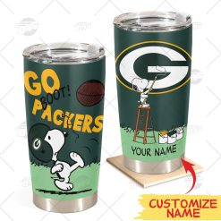 Personalize NFL Green Bay Packers Tumbler Snoopy Stainless Steel Tumbler 20oz 30oz Best Gift