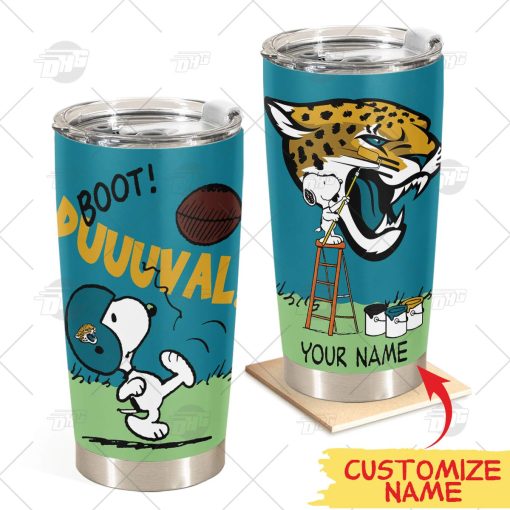 Personalize NFL Jacksonville Jaguars Tumbler Snoopy Stainless Steel Tumbler 20oz 30oz Best Gift