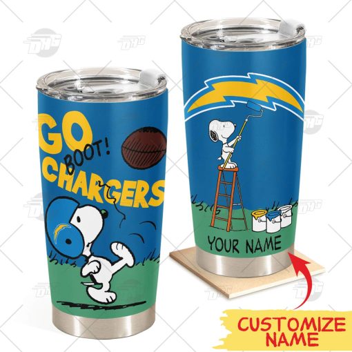 Personalize NFL Los Angeles Chargers Tumbler Snoopy Stainless Steel Tumbler 20oz 30oz Best Gift