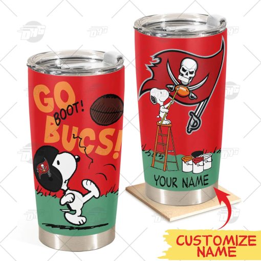 Personalize NFL Tampa Bay Buccaneers Tumbler Snoopy Stainless Steel Tumbler 20oz 30oz Best Gift