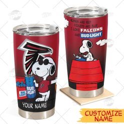 Personalized NFL Atlanta Falcons Tumbler Snoopy BUD LIGHT Beer Lover Stainless Steel Tumbler 20oz 30oz