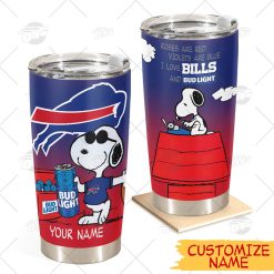 Personalized NFL Buffalo Bills Tumbler Snoopy BUD LIGHT Beer Lover Stainless Steel Tumbler 20oz 30oz