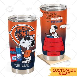 Personalized NFL Chicago Bears Tumbler Snoopy BUD LIGHT Beer Lover Stainless Steel Tumbler 20oz 30oz
