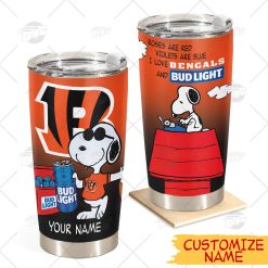Personalized NFL Cincinnati Bengals Tumbler Snoopy BUD LIGHT Beer Lover Stainless Steel Tumbler 20oz 30oz