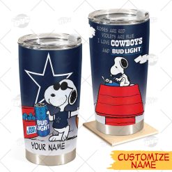 Personalized NFL Dallas Cowboys Tumbler Snoopy BUD LIGHT Beer Lover Stainless Steel Tumbler 20oz 30oz