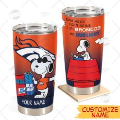 Personalized NFL Denver Broncos Tumbler Snoopy BUD LIGHT Beer Lover Stainless Steel Tumbler 20oz 30oz