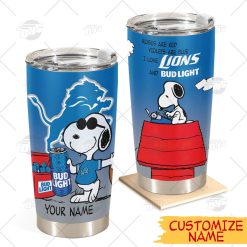 Personalized NFL Detroit Lions Tumbler Snoopy BUD LIGHT Beer Lover Stainless Steel Tumbler 20oz 30oz