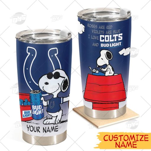 Personalized NFL Indianapolis Colts Tumbler Snoopy BUD LIGHT Beer Lover Stainless Steel Tumbler 20oz 30oz Bestseller