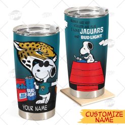 Personalized NFL Jacksonville Jaguars Tumbler Snoopy BUD LIGHT Beer Lover Stainless Steel Tumbler 20oz 30oz Bestseller
