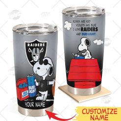 Personalized NFL Las Vegas Raiders Tumbler Snoopy BUD LIGHT Beer Lover Stainless Steel Tumbler 20oz 30oz Bestseller