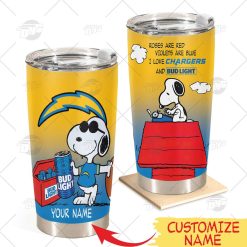 Personalized NFL Los Angeles Chargers Tumbler Snoopy BUD LIGHT Beer Lover Stainless Steel Tumbler 20oz 30oz