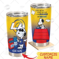 Personalized NFL Los Angeles Rams Tumbler Snoopy BUD LIGHT Beer Lover Stainless Steel Tumbler 20oz 30oz