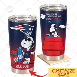 Personalized NFL New England Patriots Tumbler Snoopy BUD LIGHT Beer Lover Stainless Steel Tumbler 20oz 30oz