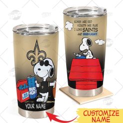 Personalized NFL New Orleans Saints Tumbler Snoopy BUD LIGHT Beer Lover Stainless Steel 20oz 30oz