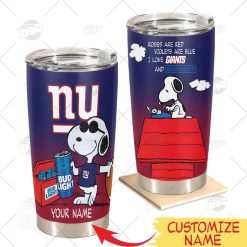 Personalized NFL New York Giants Tumbler Snoopy BUD LIGHT Beer Lover Stainless Steel Tumbler 20oz 30oz