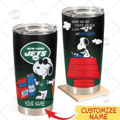 Personalized NFL New York Jets Tumbler Snoopy BUD LIGHT Beer Lover Stainless Steel Tumbler 20oz 30oz