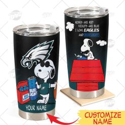 Personalized NFL Philadelphia Eagles Tumbler Snoopy BUD LIGHT Beer Lover Stainless Steel Tumbler 20oz 30oz