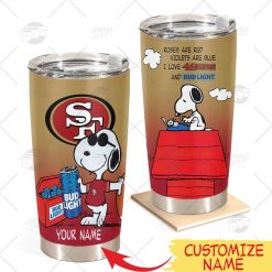 Personalized NFL San Francisco 49ers Tumbler Snoopy BUD LIGHT Beer Lover Stainless Steel Tumbler 20oz 30oz
