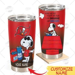 Personalized NFL Tampa Bay Buccaneers Tumbler Snoopy Bud Light Beer Lover Stainless Steel Tumbler 20oz 30oz