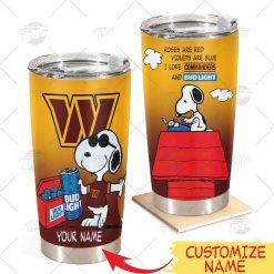 Personalized NFL Washington Commanders Tumbler Snoopy BUD LIGHT Beer Lover Stainless Steel Tumbler 20oz 30oz